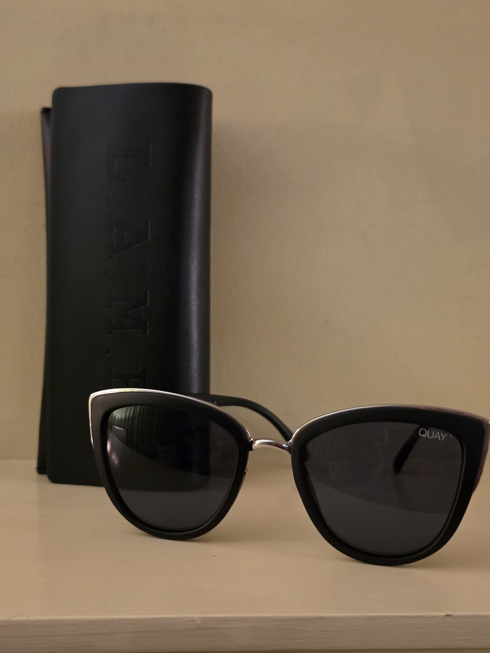 Quay Australia Black Cat Eye Sunglasses with Silver Accents My Girl